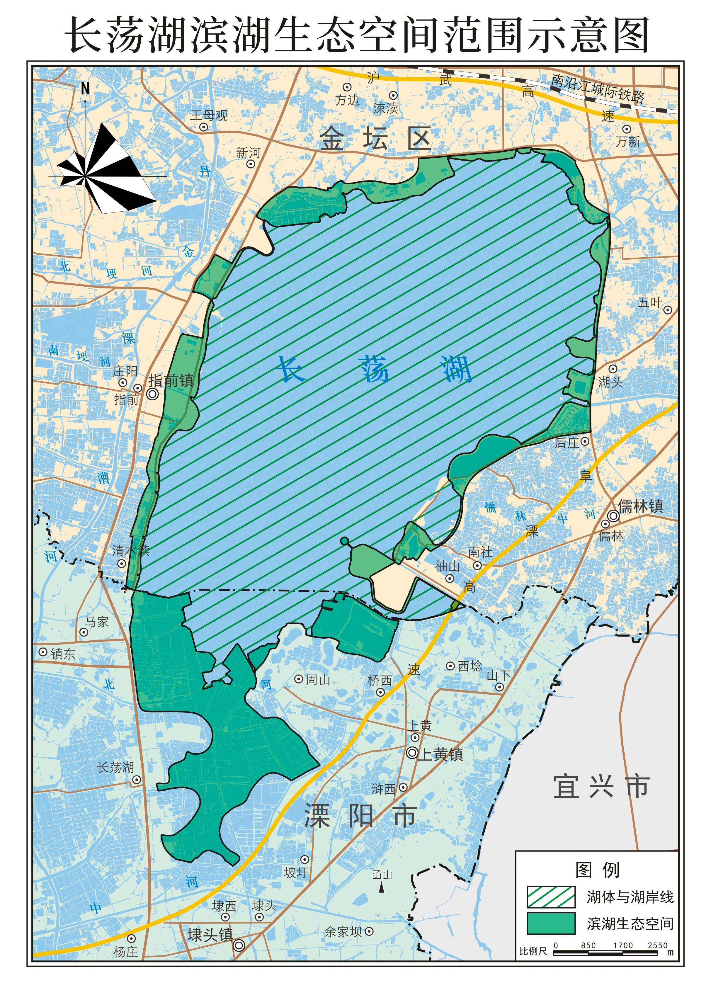 长荡湖滨湖生态空间范围示意图